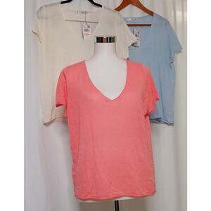MNG Basics Bundle Lot of 3 Open Knit Cap Sleeve Crop Shirts Blue Pink White NWT